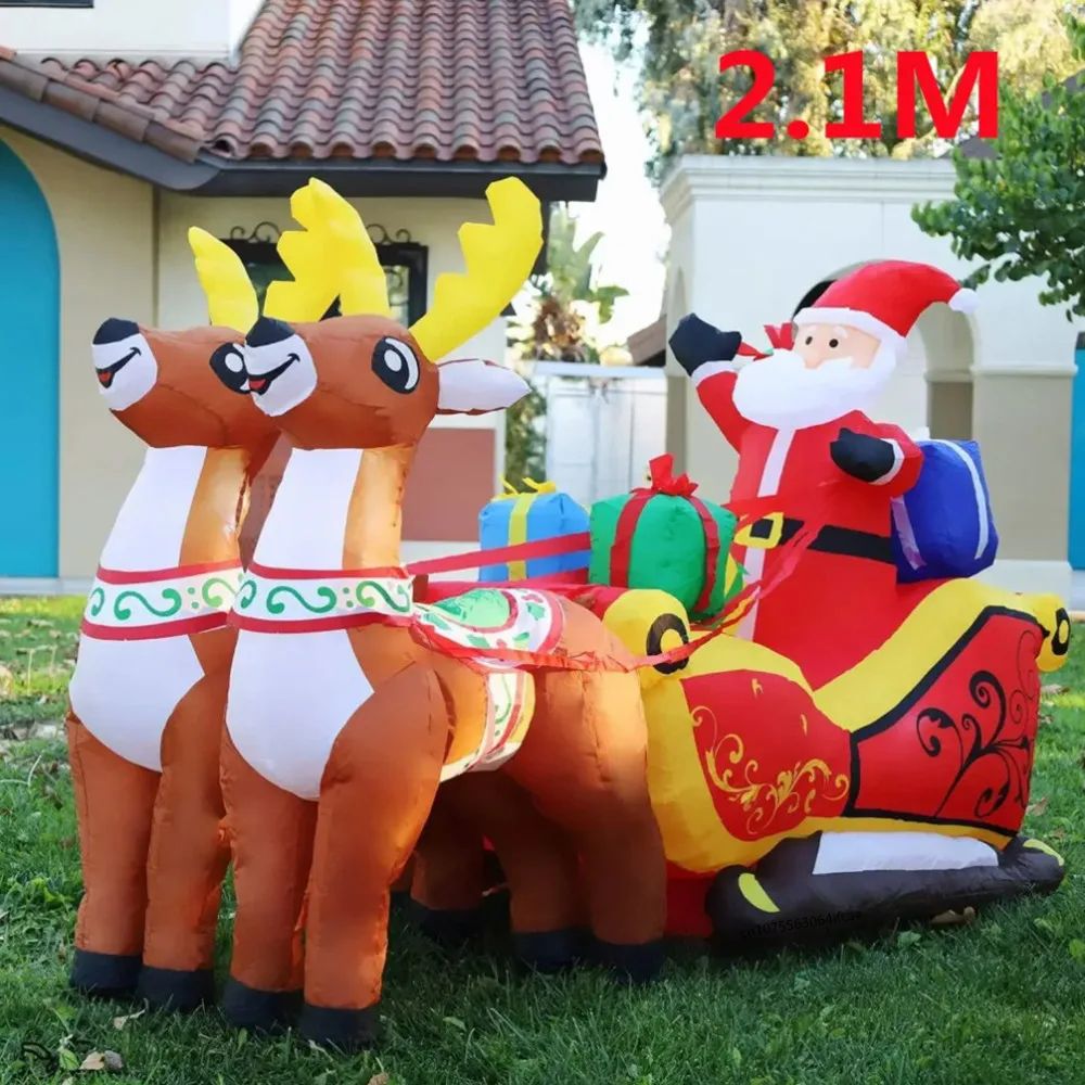 82.68in Christmas Inflatable Santa Sleigh with Reindeer LED Outdoor Holiday Decoration