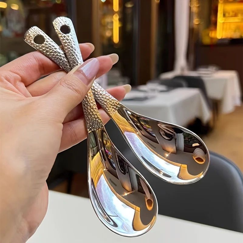 2-Piece Stainless Steel Large Capacity Spoon Set – Mirror Polished Dessert & Fruit Serving Spoons for Kitchen Use