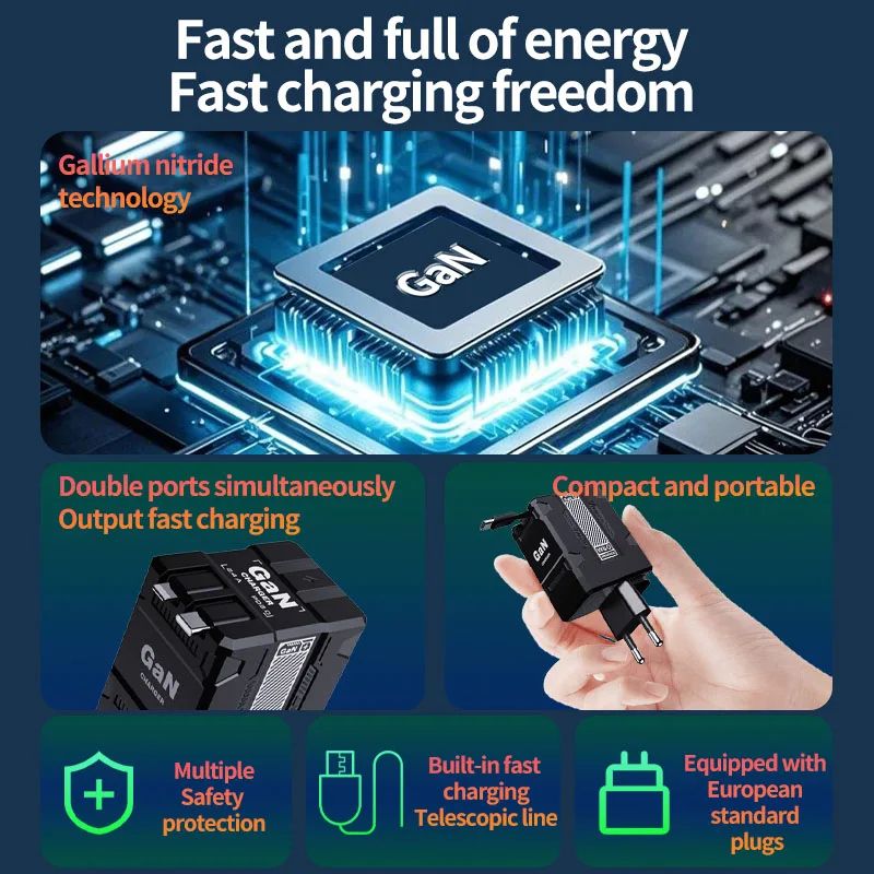 GaN 20W USB-C PD Fast Charger with USB-C to Lightning Support – Compact Travel Wall Adapter (EU/US/UK)