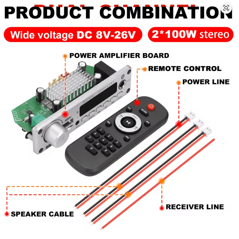 200W Bluetooth Amplifier Board with MP3 WAV Decoder and Mic