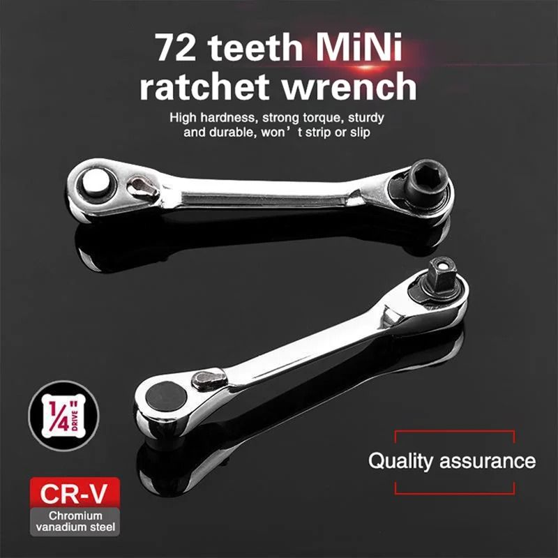 1/4 Inch Mini Ratchet Wrench 72 Tooth Double End Socket Tool