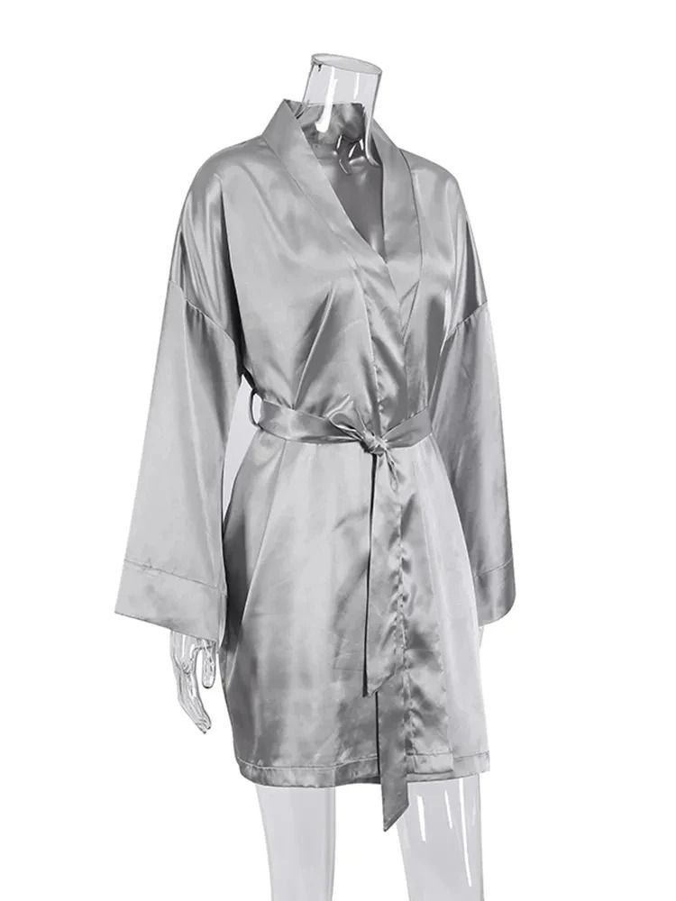 Sexy Flare Sleeve Dressing Gown – Professional V-Neck Nightwear & Loose Black Robe with Sashes