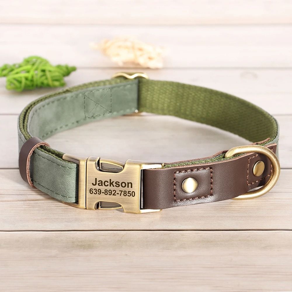 Custom Engraved PU Leather Dog Collar Adjustable ID Buckle