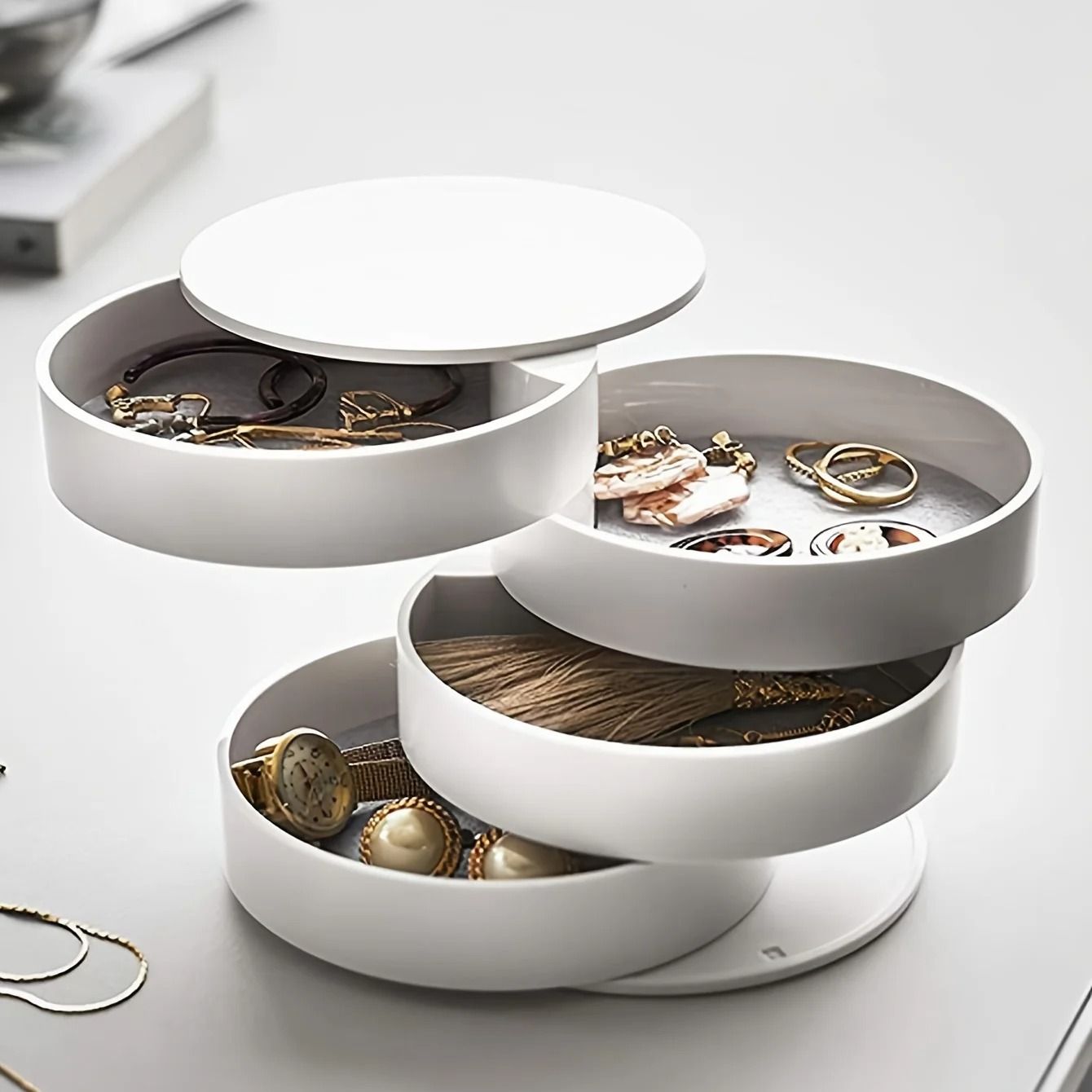 Rotating Multi Layer Desktop Storage Box With Lid