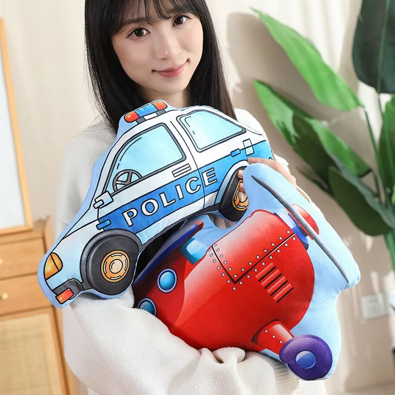 Cartoon Vehicle Plush Hug Pillow (Police Car, Fire Truck, Excavator)