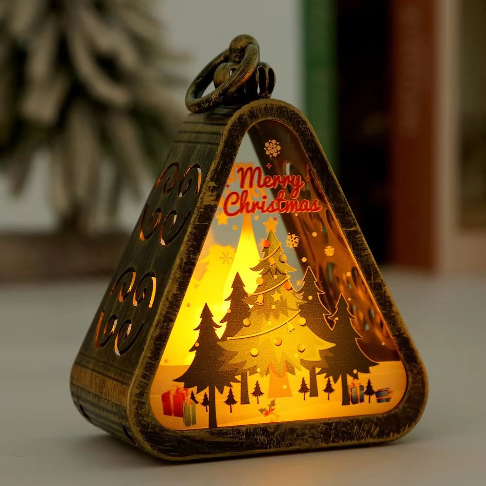 FestiveGlow LED Triangle Lantern – Santa & Snowman Christmas Table Lamp