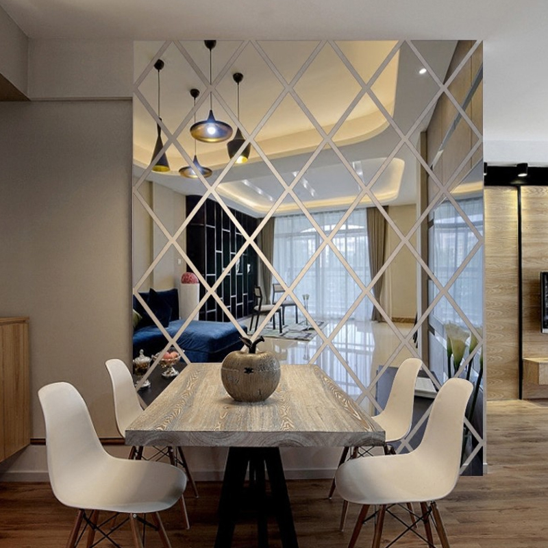 Acrylic 3D Diamond Splicing Mirror Wall Sticker, Removable Mirror Glass Sticker, Background Wall Decoration