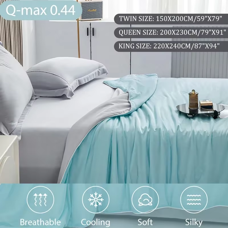 Silky Cooling Blanket for Bed, Lightweight Cooled Summer Comforter, Double-Sided Cold & Cooling Fabric Quilt