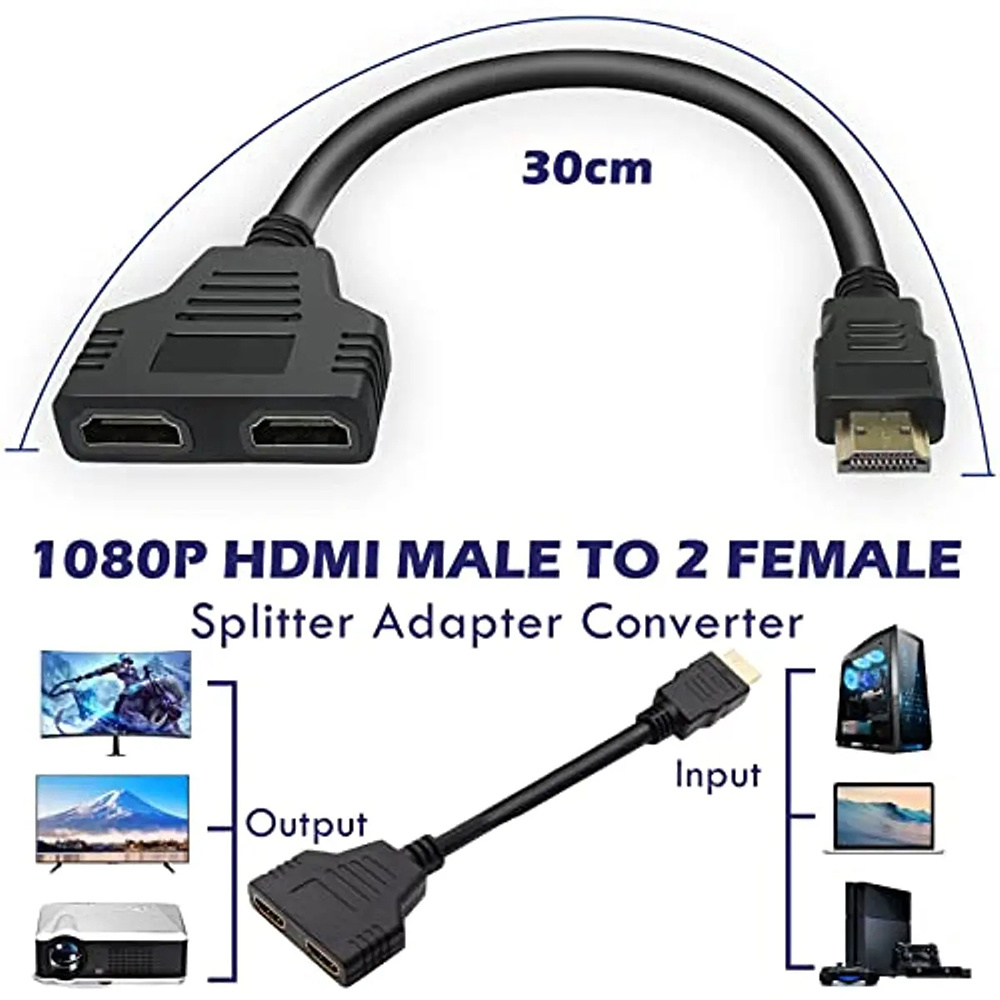 HD HDMI-Compatible Splitter Dual Port Out Male to Female Adapter for Laptop TV Box and Monitor