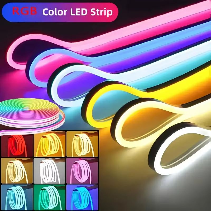 VividGlow 24V RGB Neon LED Strip Light with Bluetooth Music Sync – 5m to 30m