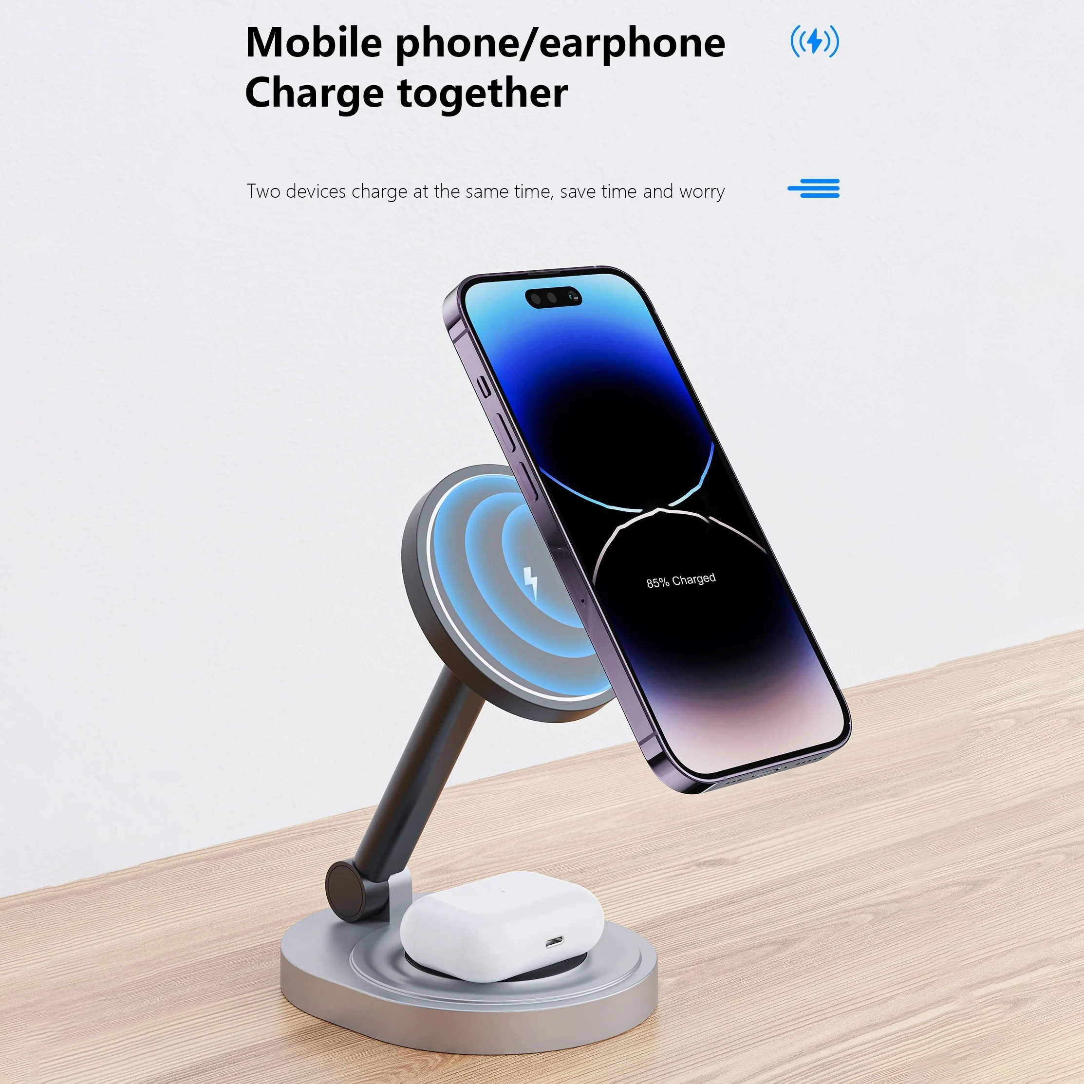 Foldable magnetic wireless charger stand Watch and Earbuds