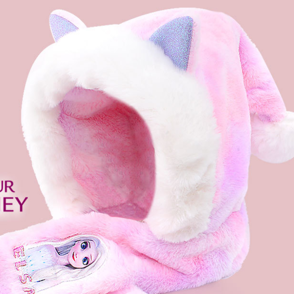 Disney Frozen Hat for Girls, Elsa and Anna Peaked Cap, Cute Scarf, Velvet Ear Protection, Windproof, Cold Proof Kids