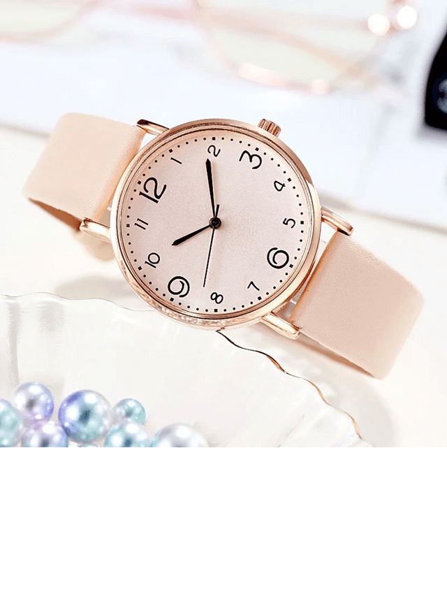 Womens Arabic Number Quartz Watch Casual Leather Style