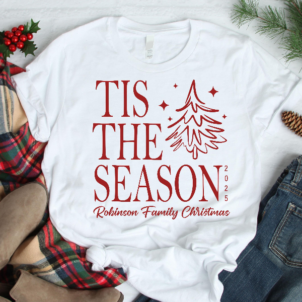 Tis The Season Christmas Shirt Personalized Family Matching Xmas Tree Holiday Tee
