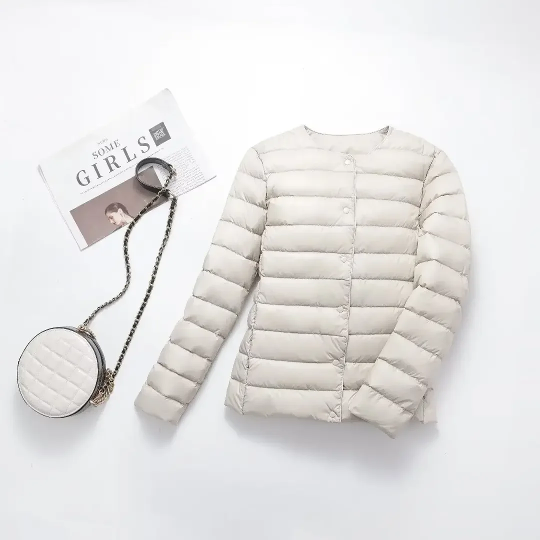 Women's Ultra Lightweight Packable Puffer Coat - Slim Fit White Duck Down Winter Jacket