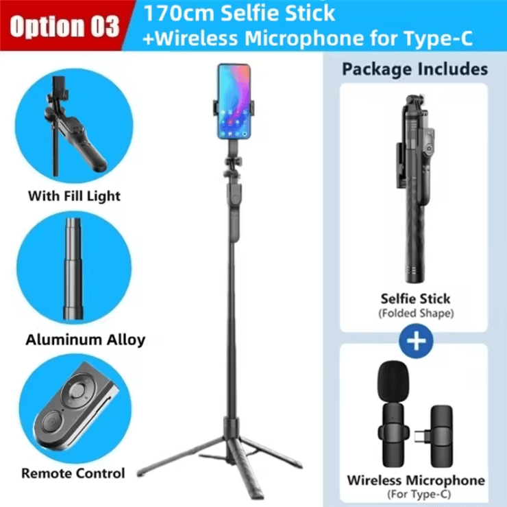 SnapMaster Pro 1750mm Wireless Selfie Stick Tripod