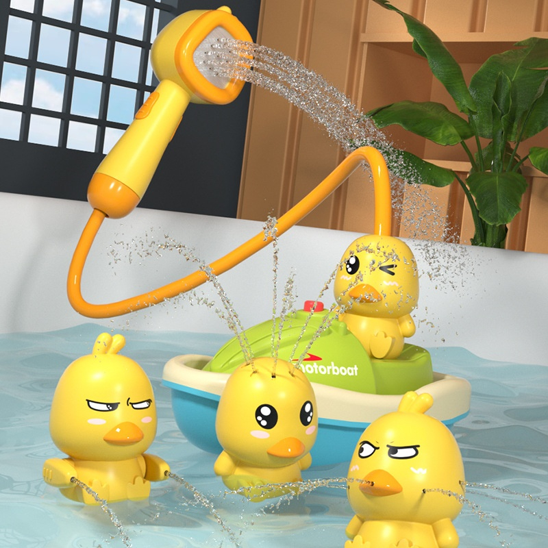 Cute Duck Bathtub Boat Toy, Automatic Water Spray & Sensory Interactive Shower Gift for Toddlers