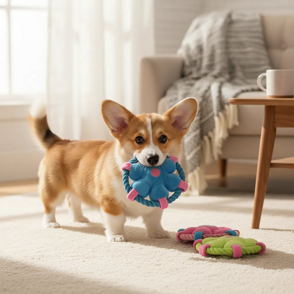 Durable Rope Dog Chew Toy with Squeaker Interactive Tug Toy for Puppies
