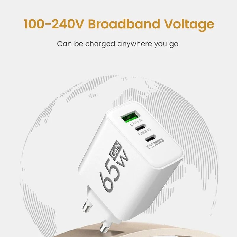 Compact 65W Fast Charging USB C Wall Charger with Smart Power Delivery
