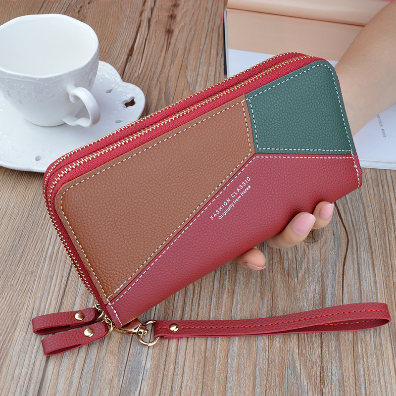 Double Women's Purses, New Women's Wallet, Long Fashion Simple Handbags, Lychee Pattern, Large Capacity