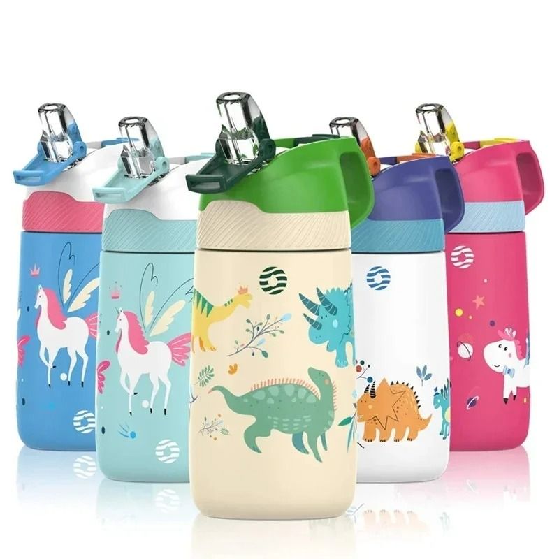 Cartoon Pattern Portable Kids Water Bottle – 350ml Stainless Steel Thermo Cup for Travel