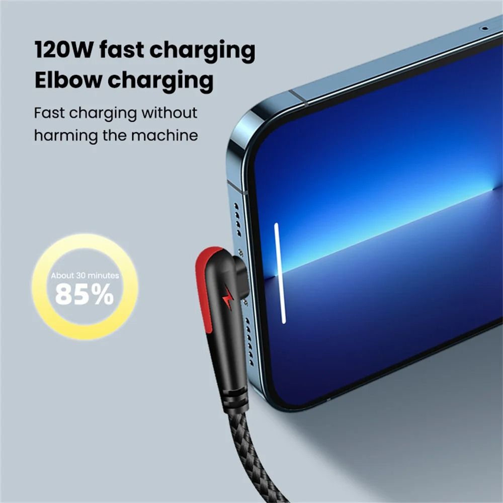 90-Degree High-Fidelity 120W Super Fast Charging Elbow USB-C Data Cord