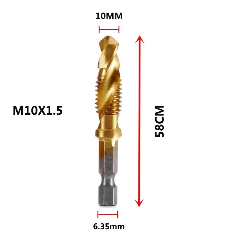 Titanium Plated HSS Hex Shank Screw Tap Drill Bits – Metric M3–M10