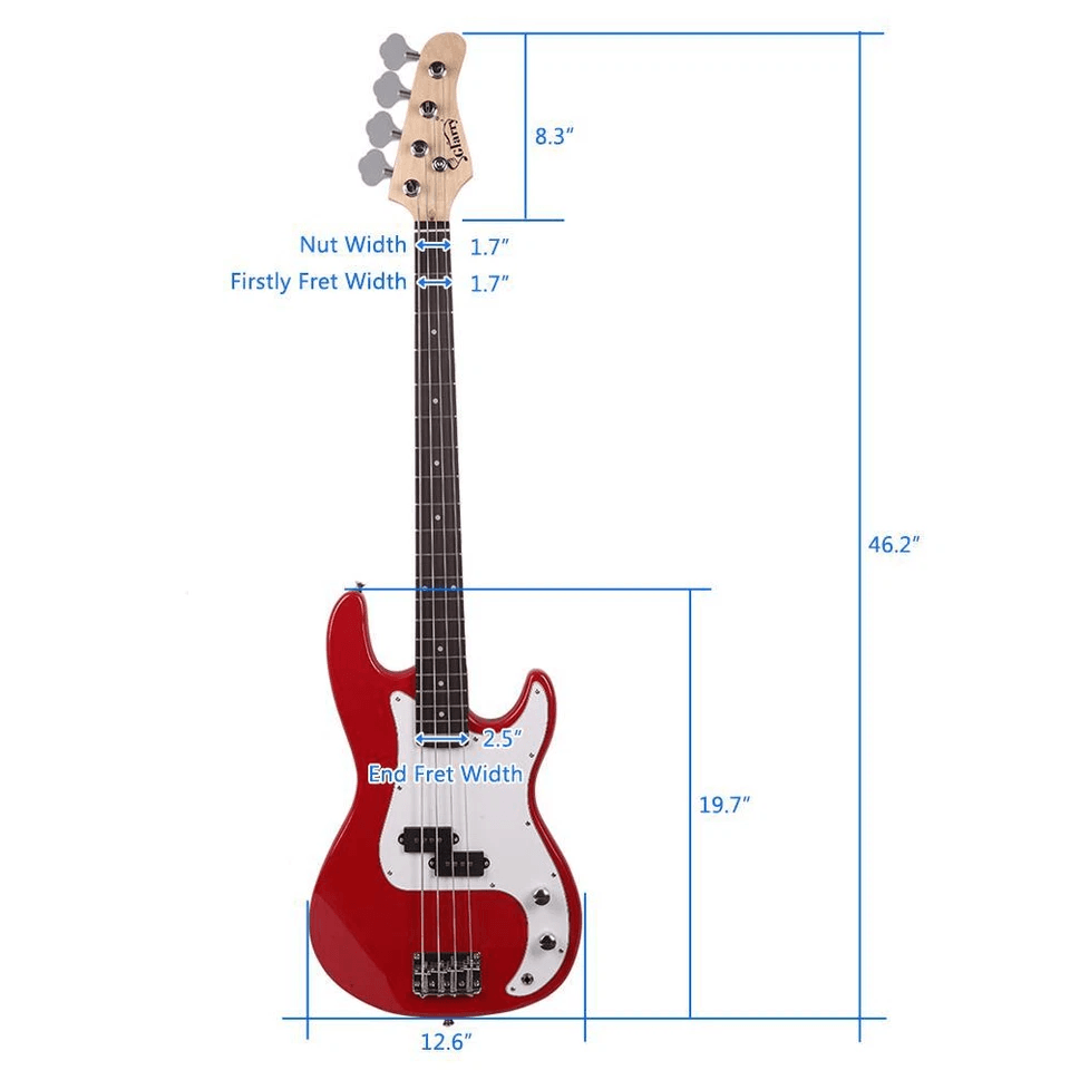Glarry GP Electric Bass Guitar with Amplifier, Red, Full Starter Kit