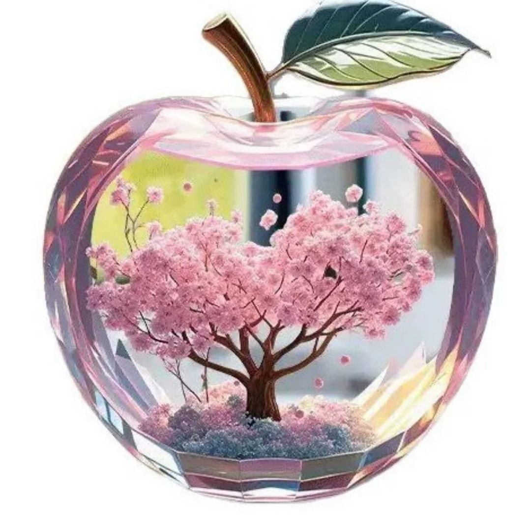 Cherry Blossom Acrylic Desk Ornament Apple Shape Decorative Tabletop Art