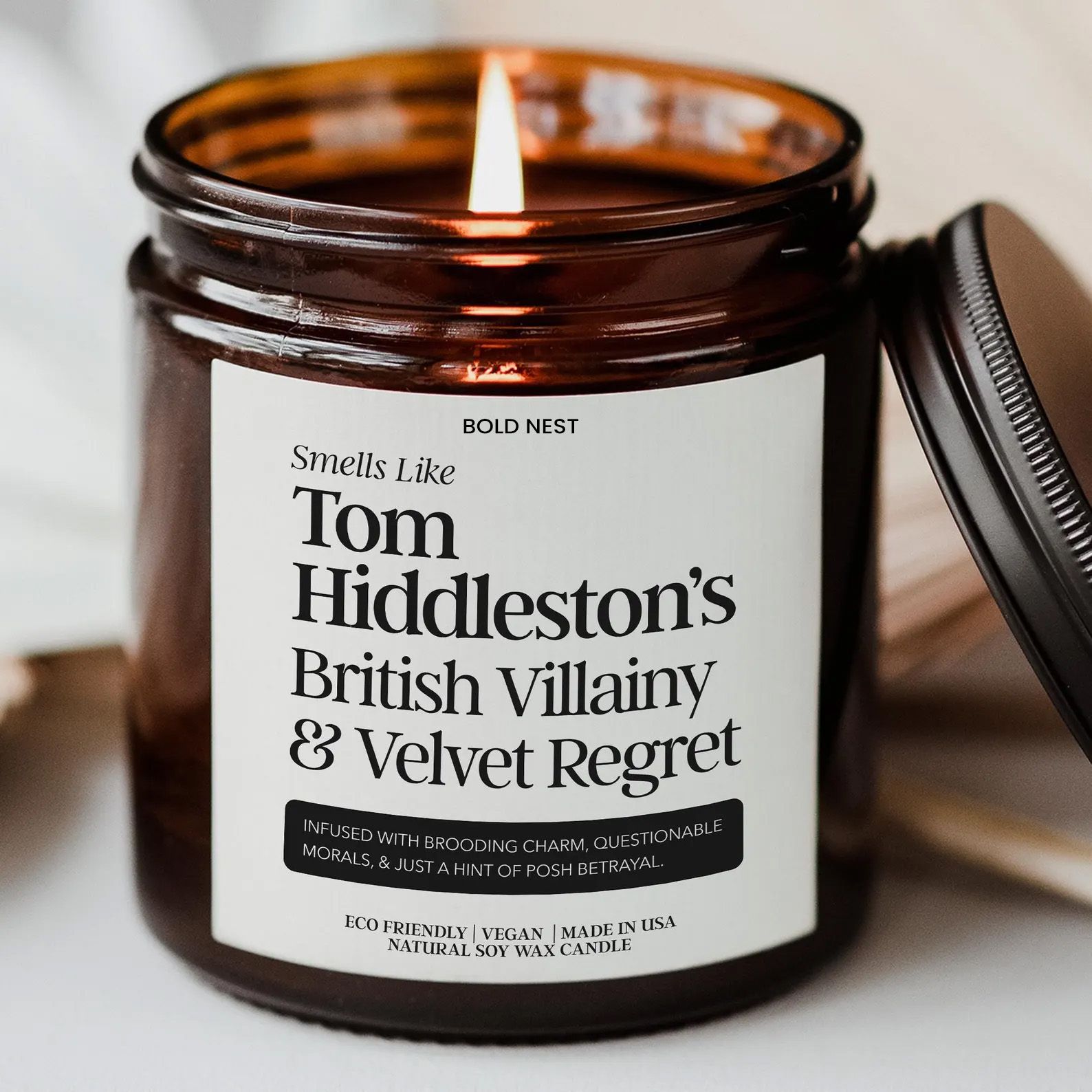 Smells Like Tom Hiddleston Candle – Celebrity Inspired Funny Gift Candle, Amber Scent Home Decor (SL-0035)