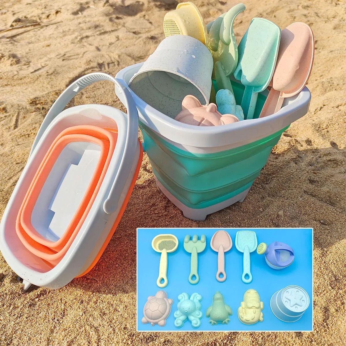 Kids Beach Sand and Water Play Set Folding Bucket Summer Toys
