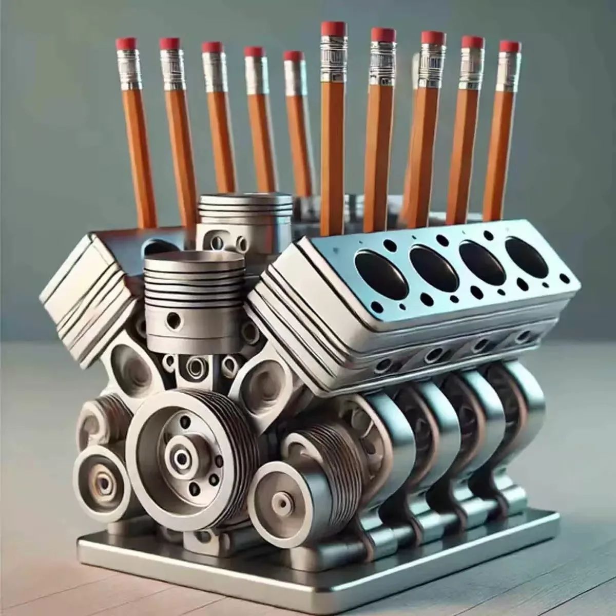 Creative V8 Engine Pen Holder Desk Organizer for Car Lovers and Office Decor