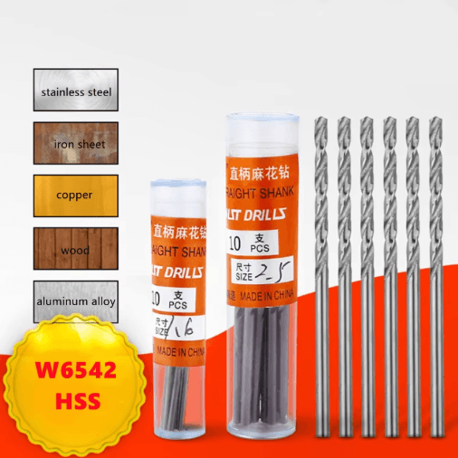 W6542 HSS Mini Straight Shank Drill Bit Set – Precision Drilling (0.2–5.2mm, 10pcs)