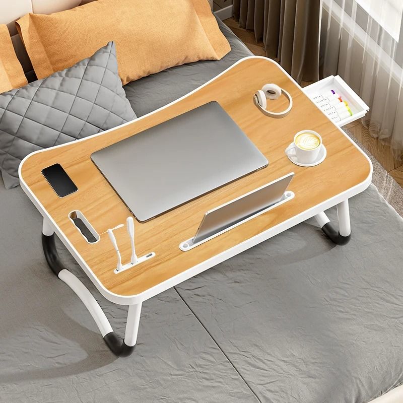 Portable Laptop Desk with Usb Light Small Fan Cup Holder Tablet Slot Lifting Handle