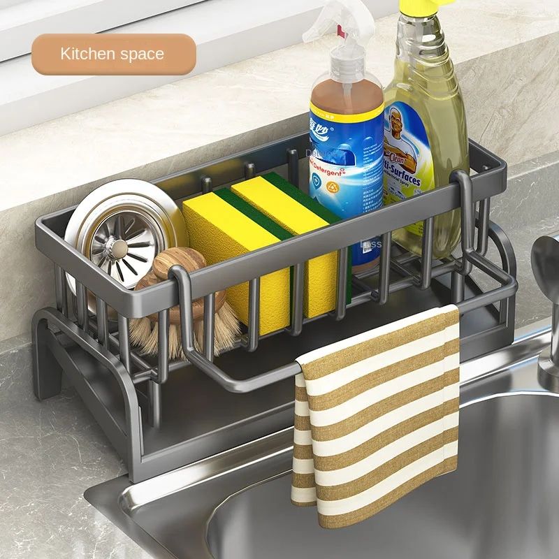 Space-Saving Sink Caddy Organizer with Drain Tray for Sponge & Soap Storage