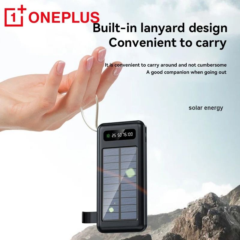 OnePlus 50000mAh Solar Power Bank | High-Capacity Fast Charging Battery with 4 Integrated Cables