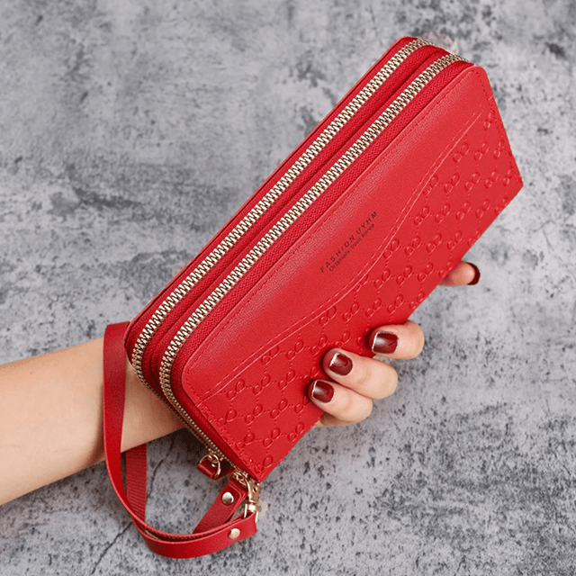 Eleganzia Womens Long Zipper Wallet with Embossed Design and Large Capacity
