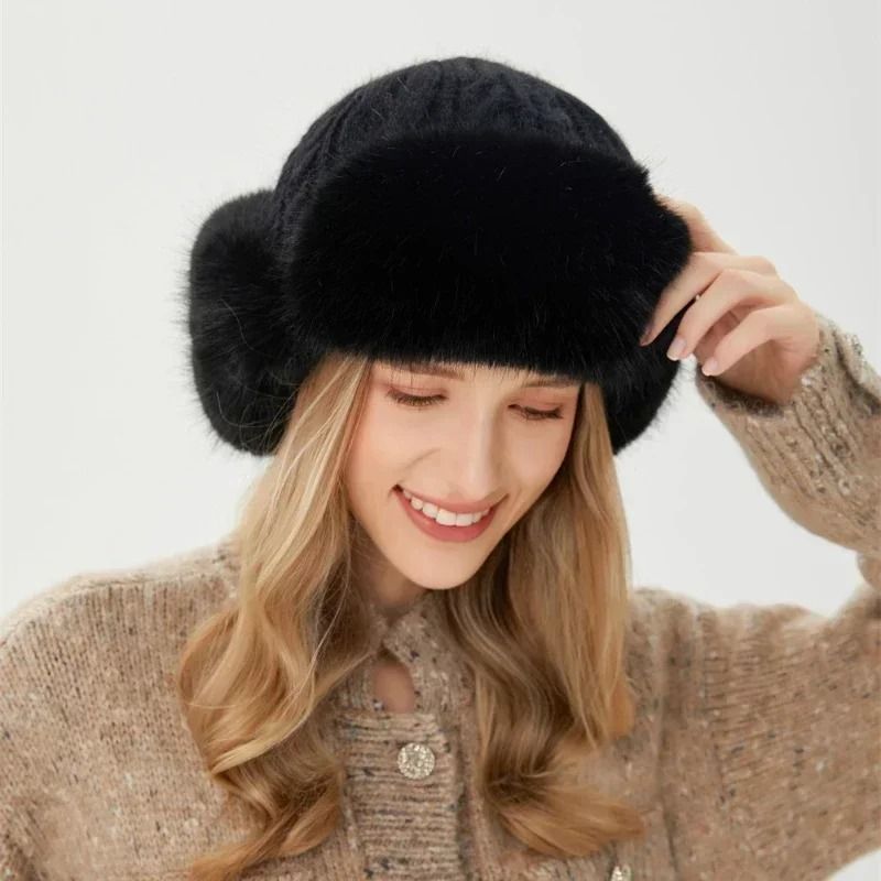 Thickened Knit Earflap Plush Winter Hat