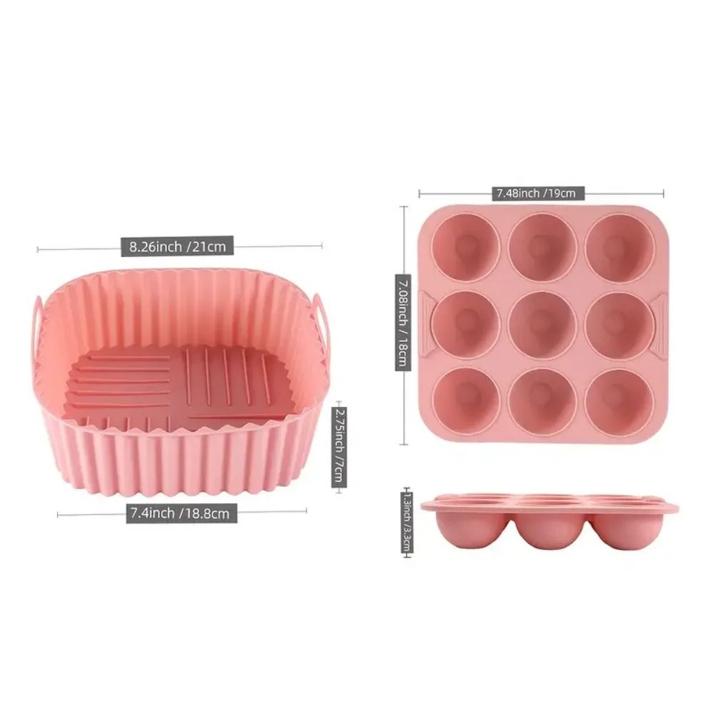 Premium 2-Piece Square Silicone Air Fryer Liners & Egg Mold Set – Food-Safe Reusable Baking Accessories