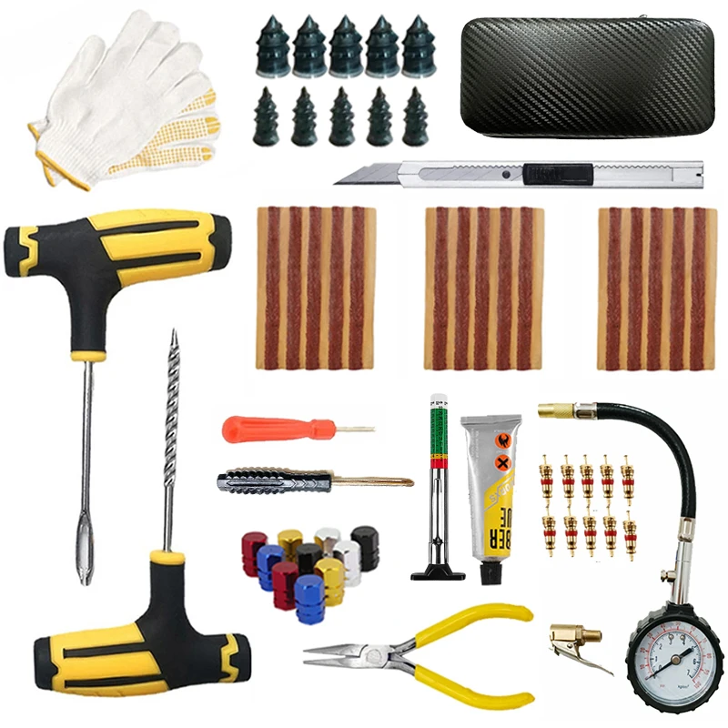 Car Tire Repair Kit Universal Emergency Puncture Plug Tools with Tyre Strips & Glue