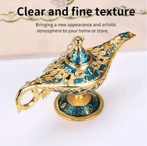 MystiqueGlow Aladdin Lamp Decor Vintage Metal Genie Lamp Ornament for Elegant Spaces