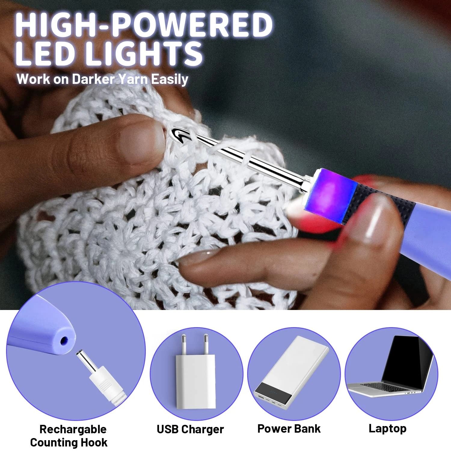 Ergonomic Crochet Hook Set with LED Light and Digital Row Counter