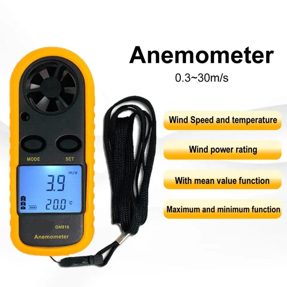 Pocket Digital Anemometer, Wind Speed Meter, Temperature Tester, Lcd Back Light Display