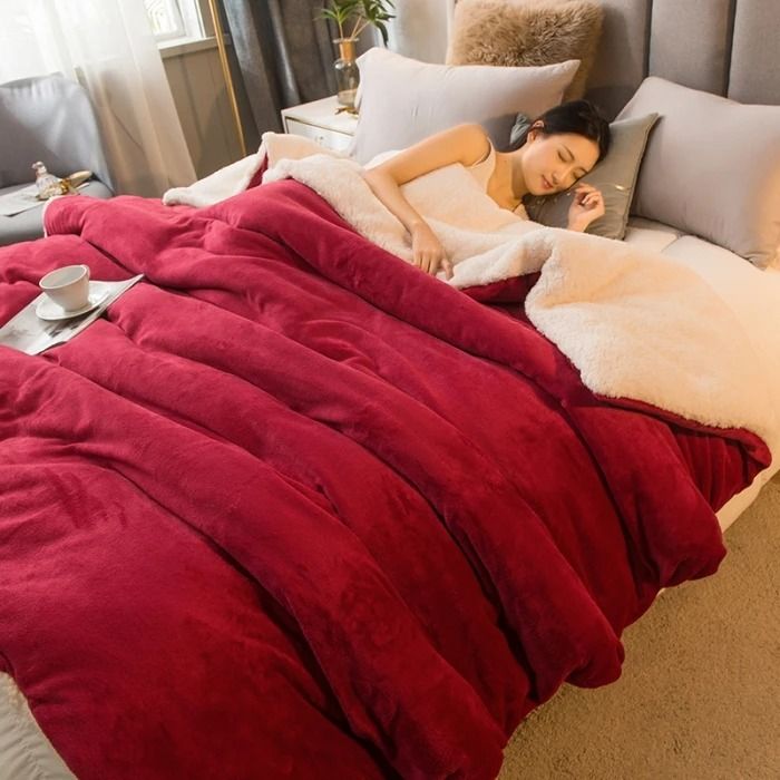 Wool Throw Blanket Keep Warm Winter Bed Blankets Double Sided Queen Duvet