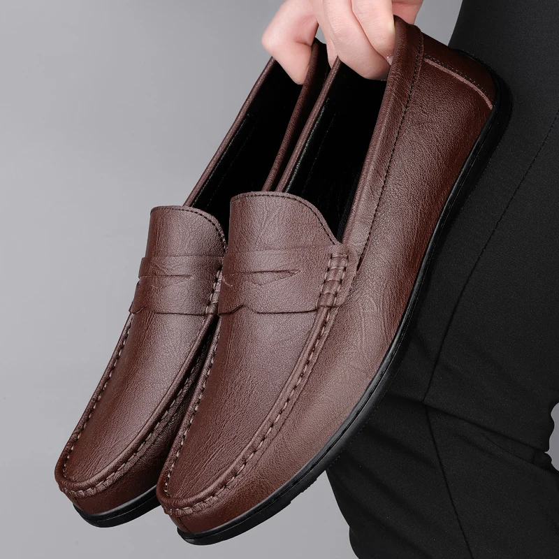 Luxury Genuine Leather Men Casual Shoes, Breathable Formal Dress Loafers & Slip-On Boat Shoes for Stylish Comfort