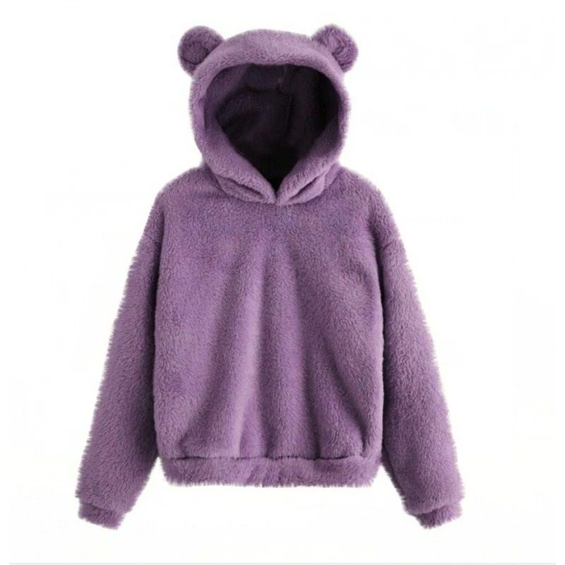 Womens Plush Rabbit Ear Hoodie with Long Sleeves
