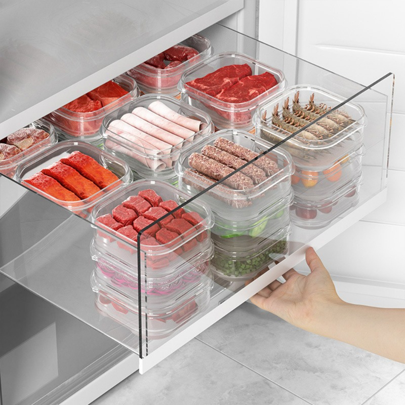 Plastic Refrigerator Meat Freezer Divided Box for Food Grade Storage, Household Fridge Fresh-keeping Storage Box