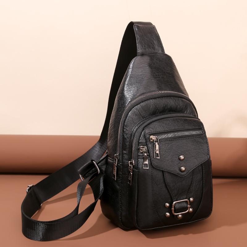 Vintage PU Leather Chest Pack Womens Retro Shoulder Crossbody Bag