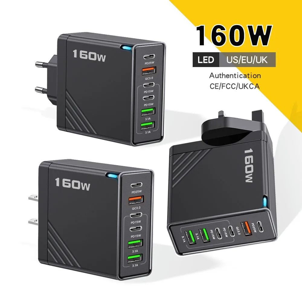 160W Multi-Port USB Type-C Fast Charger – High-Speed Wall Adapter for iPhone, Huawei, Xiaomi & Samsung
