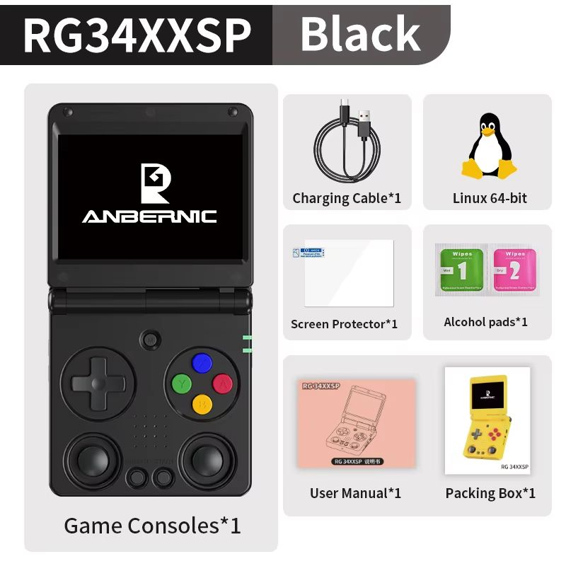 Anbernic RG34XXSP Retro Handheld Game Console – Flip Design with 3.4